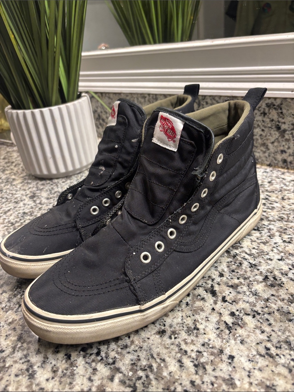 Vans Black High-Top Canvas Sneakers with Cream Soles